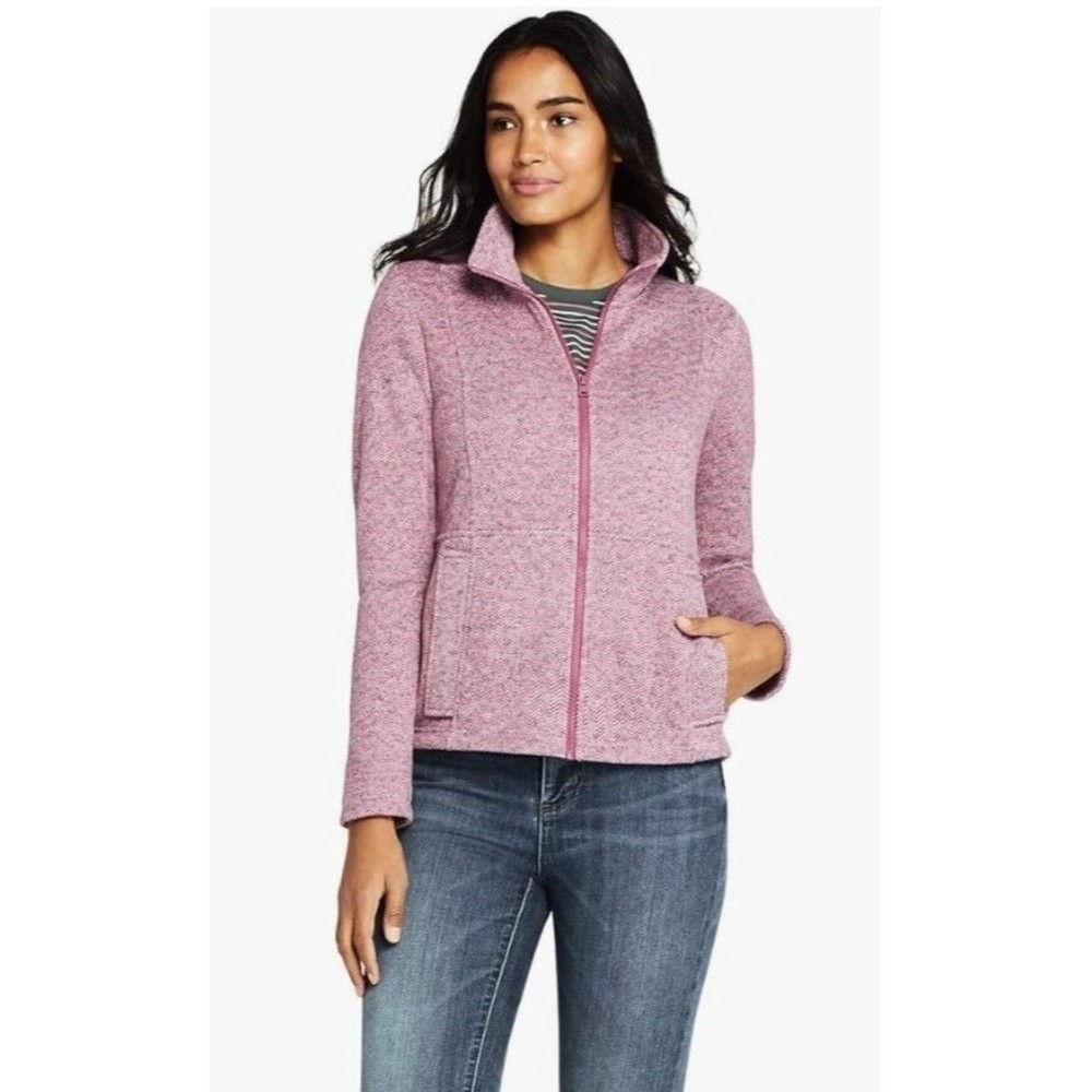 Lands End Pink Herringbone Fleece Jacket Burnt Clay Womens Size Large Petite - Picture 1 of 11
